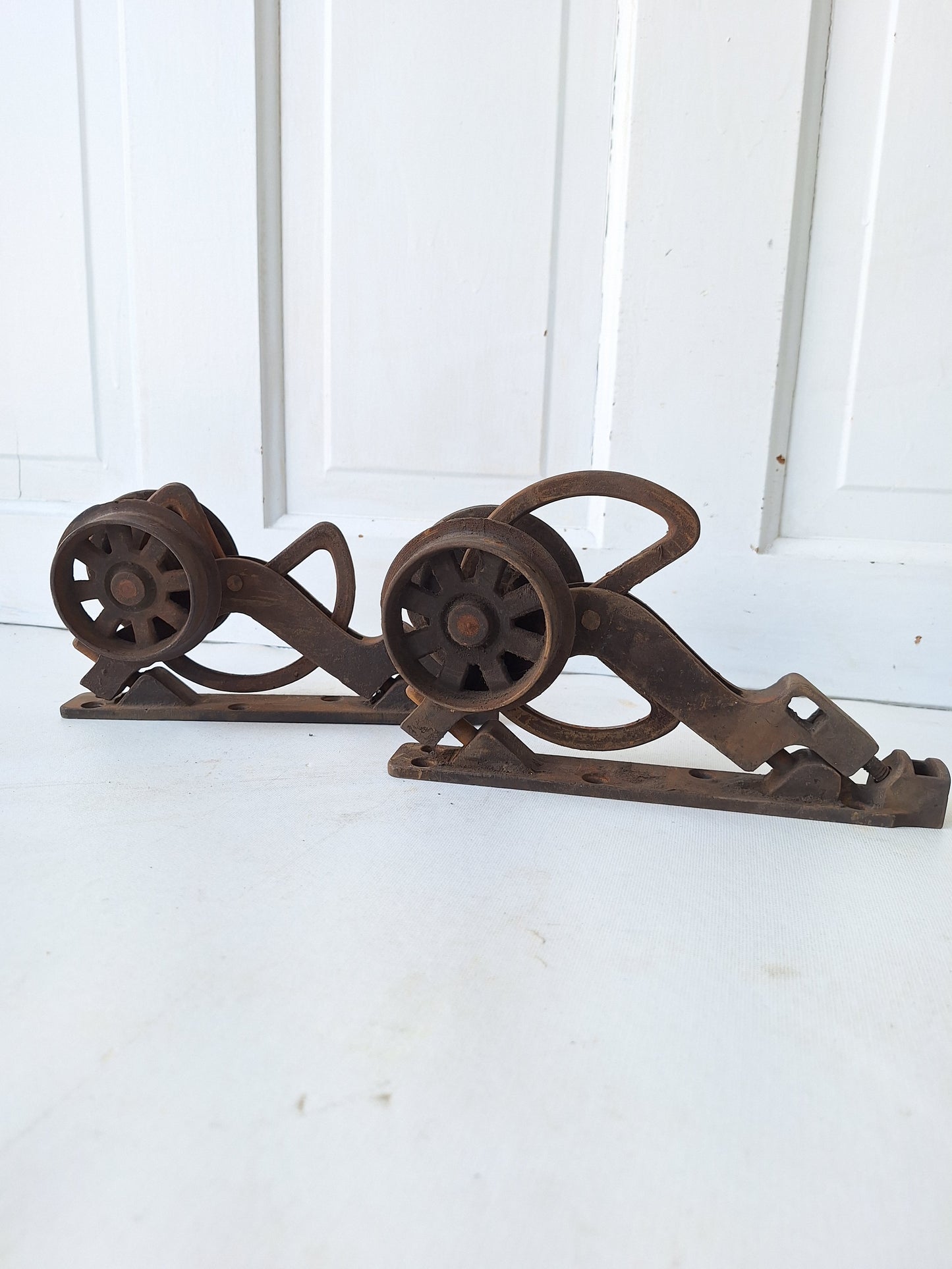 Pair of Antique Cast Iron Pocket Door Roller Wheels, Antique Rolling Door Track Wheels 052802