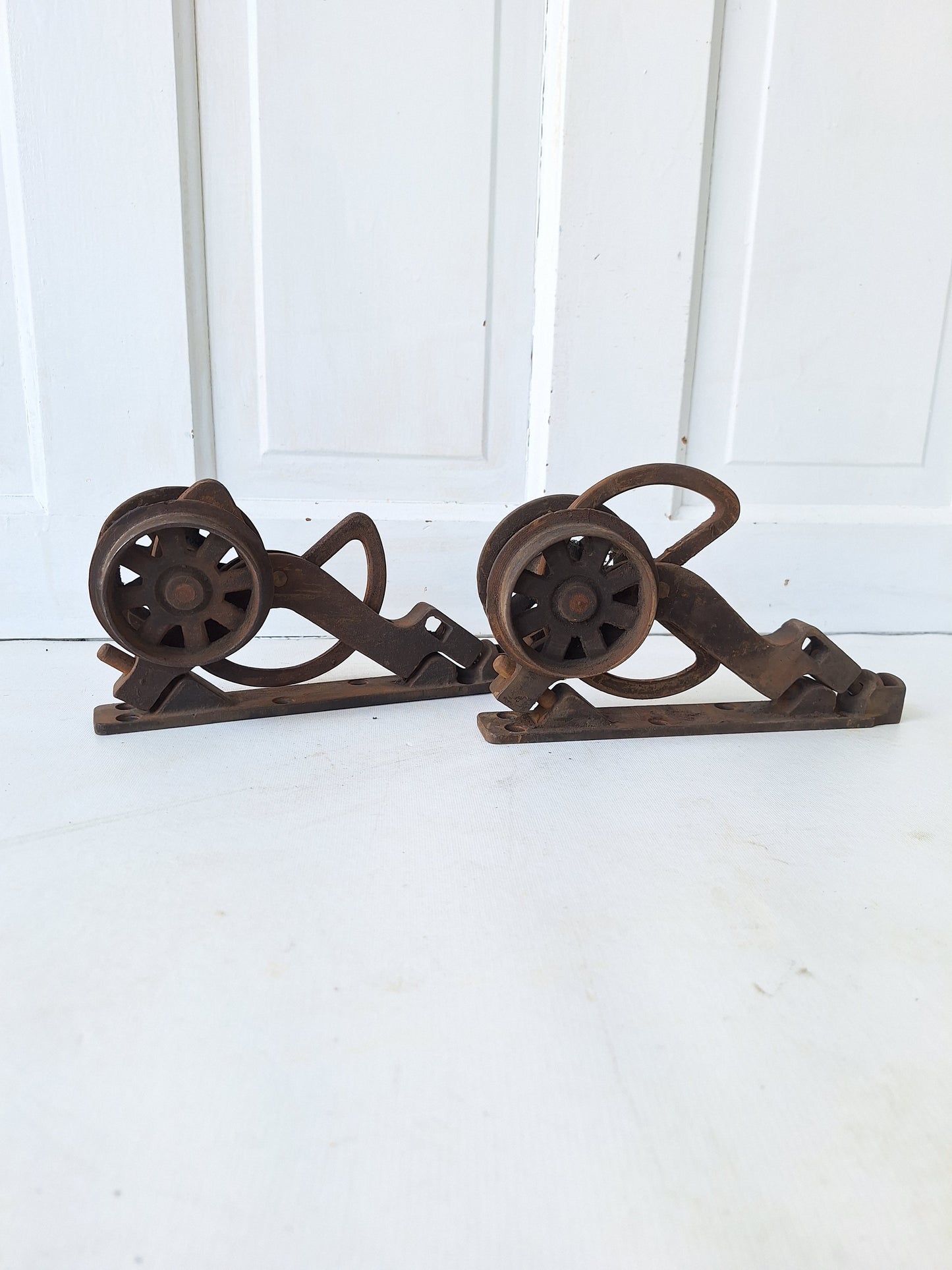 Pair of Antique Cast Iron Pocket Door Roller Wheels, Antique Rolling Door Track Wheels 052802