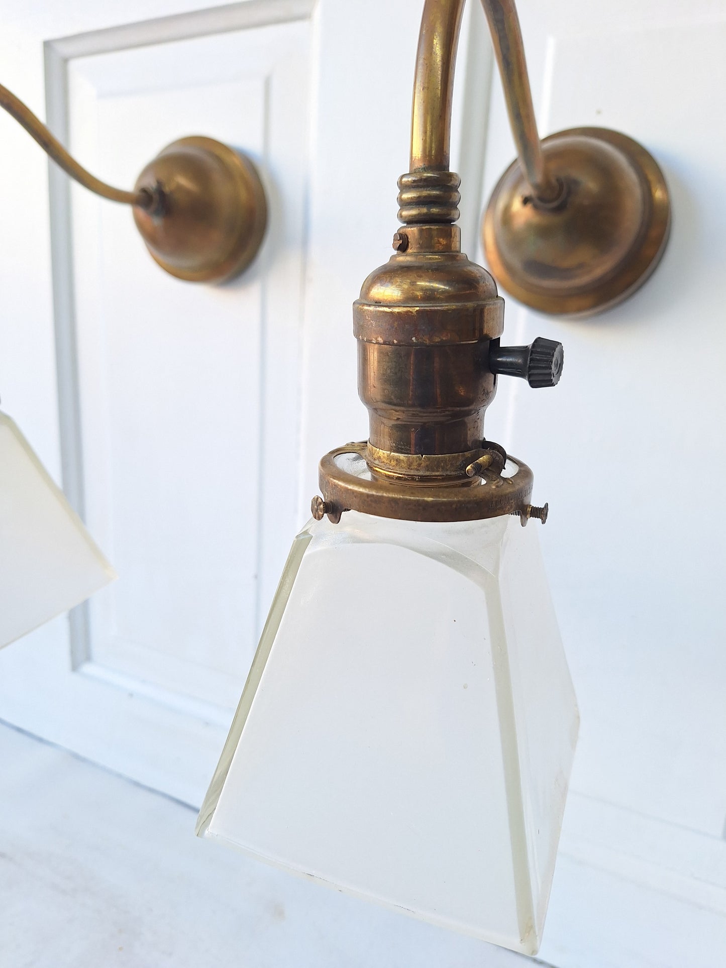 Antique Brass Sconces with Square Glass Shades, Wall Sconce Lights with Square Glass Globes