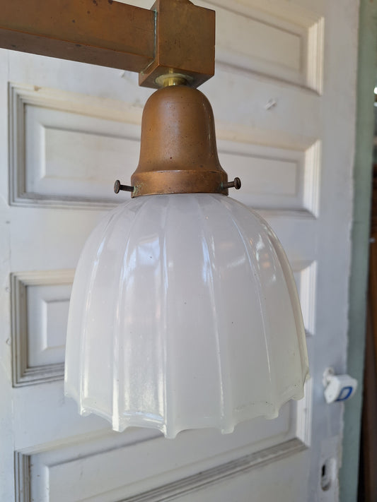 Large Heavy Bronze Chandelier with Clam Broth Shades, Chandelier with Scalloped Glass Shades, Fancy Antique Chandelier