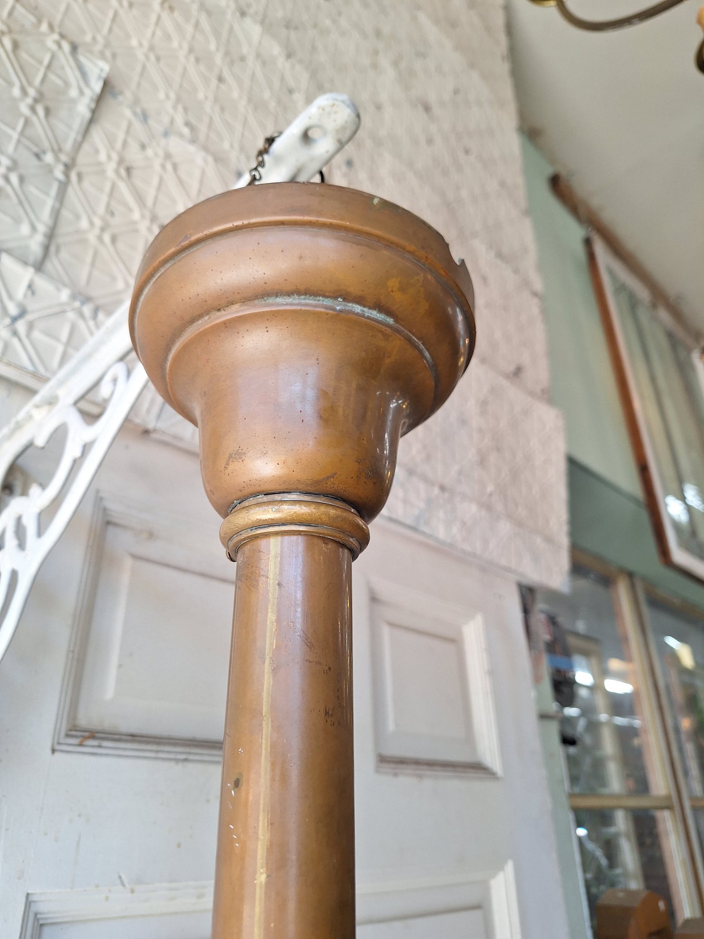 Large Heavy Bronze Chandelier with Clam Broth Shades, Chandelier with Scalloped Glass Shades, Fancy Antique Chandelier