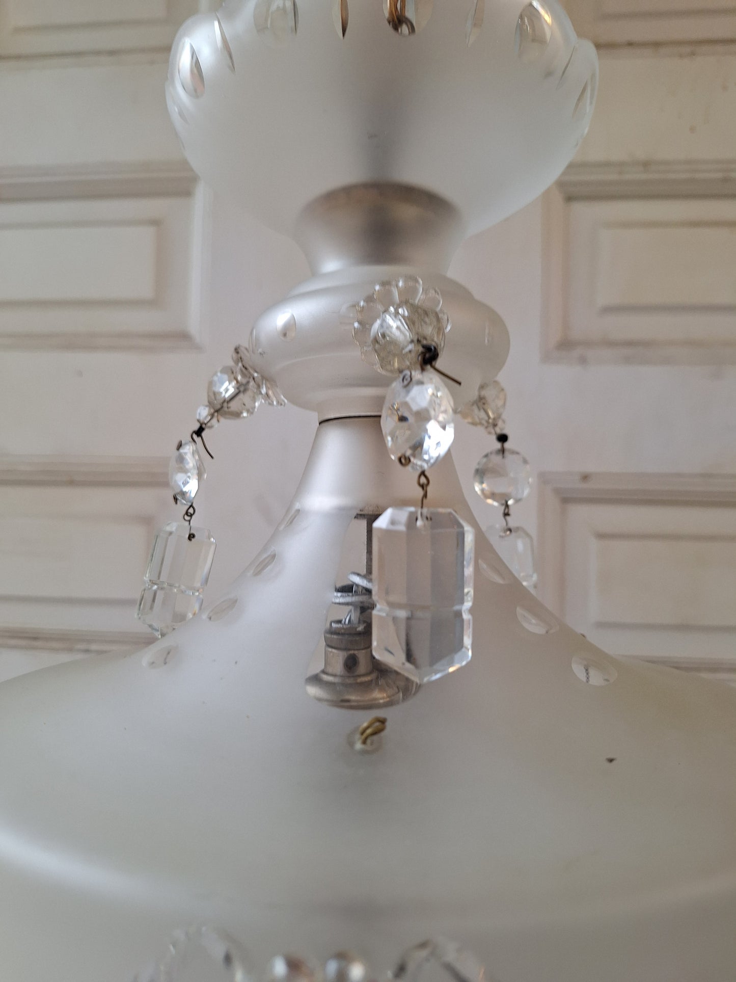 Antique Crystal Wedding Cake or Waterfall Chandelier, Empire Style Cut Glass Tiered Light 070902