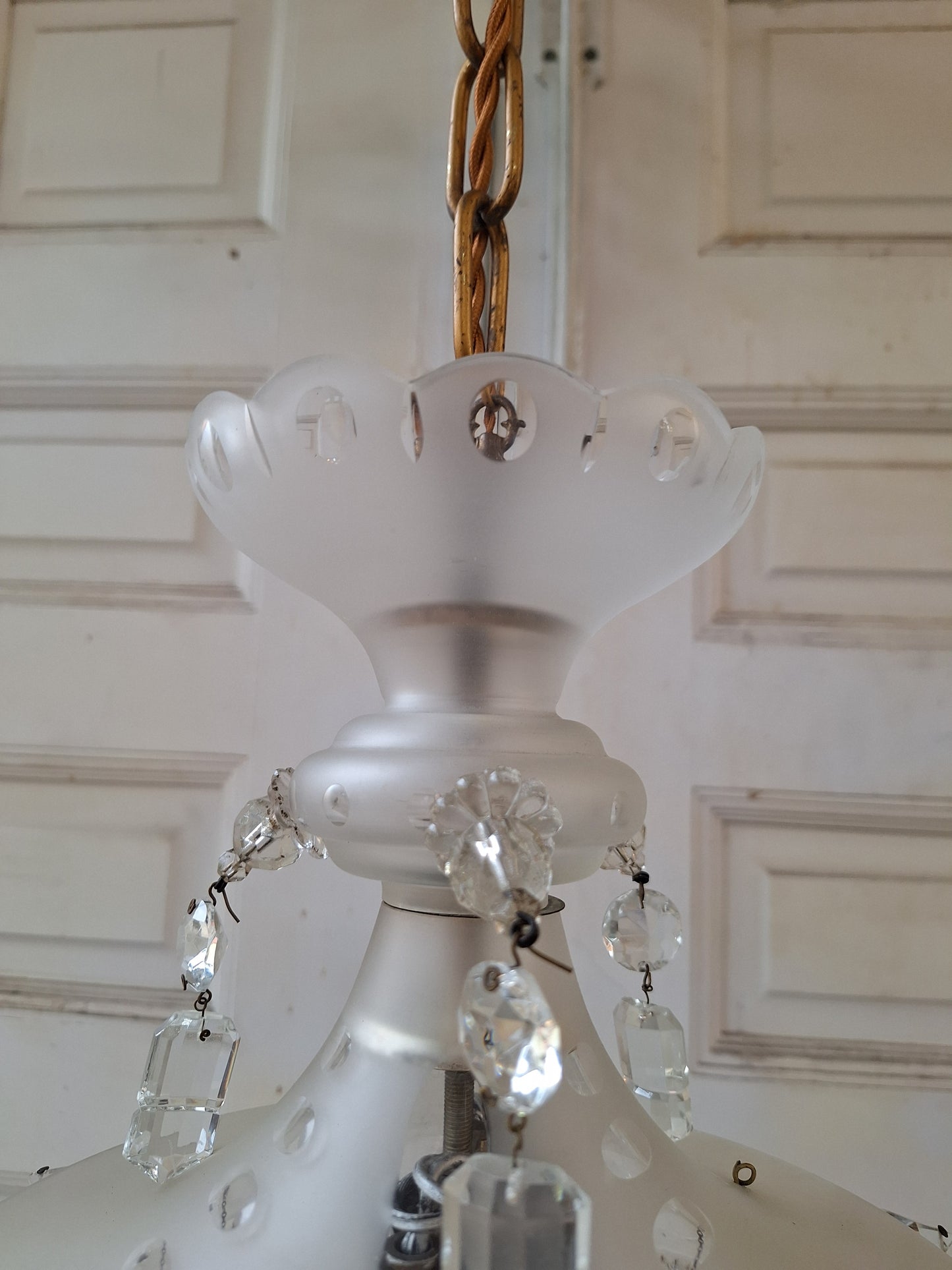 Antique Crystal Wedding Cake or Waterfall Chandelier, Empire Style Cut Glass Tiered Light 070902