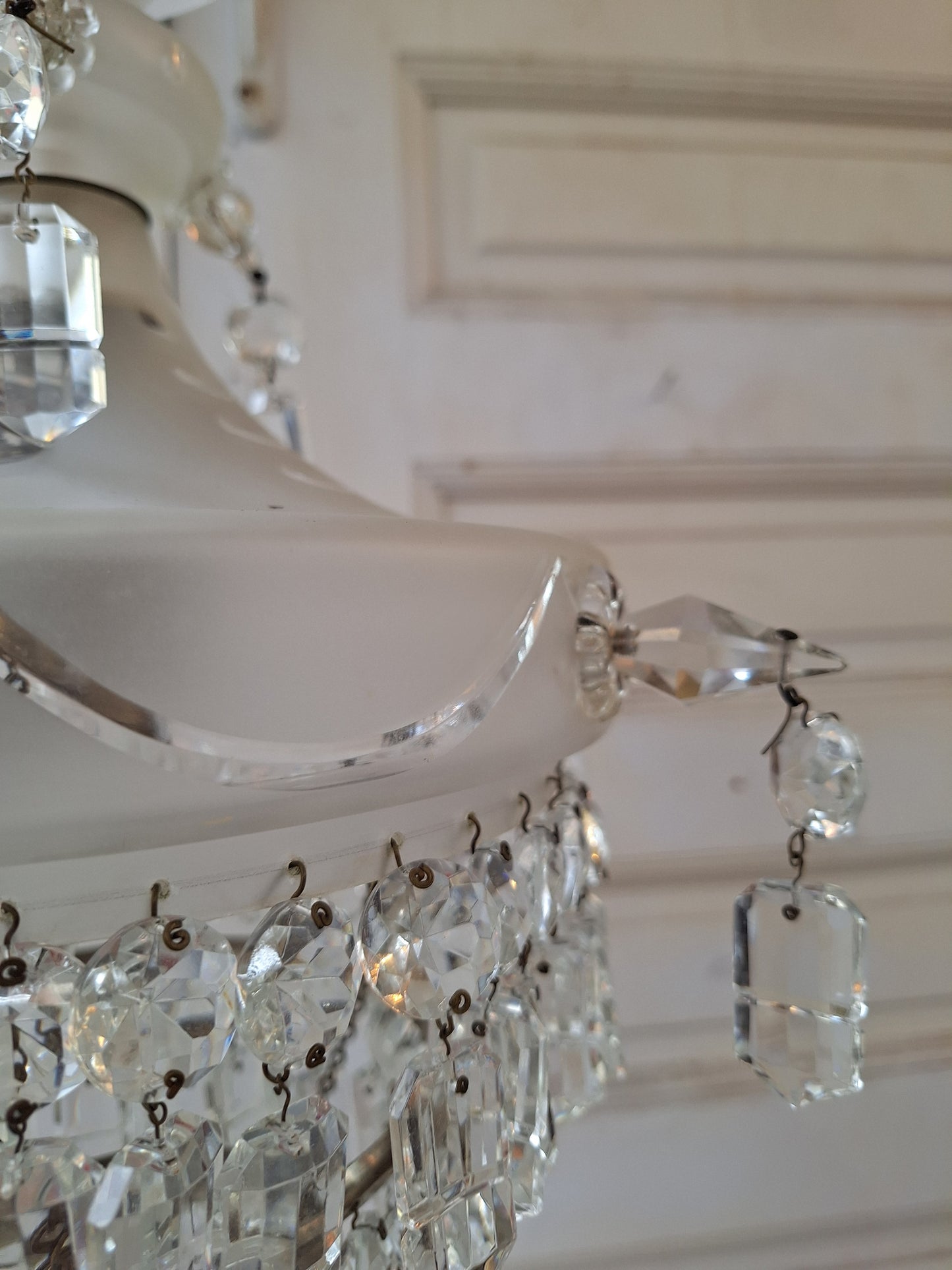 Antique Crystal Wedding Cake or Waterfall Chandelier, Empire Style Cut Glass Tiered Light 070902