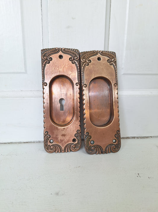 Ornate Bronze Pair of Pocket Door Pulls, Pocket Door Handles, Pocket Door Hardware Recessed Handle Pulls 071104