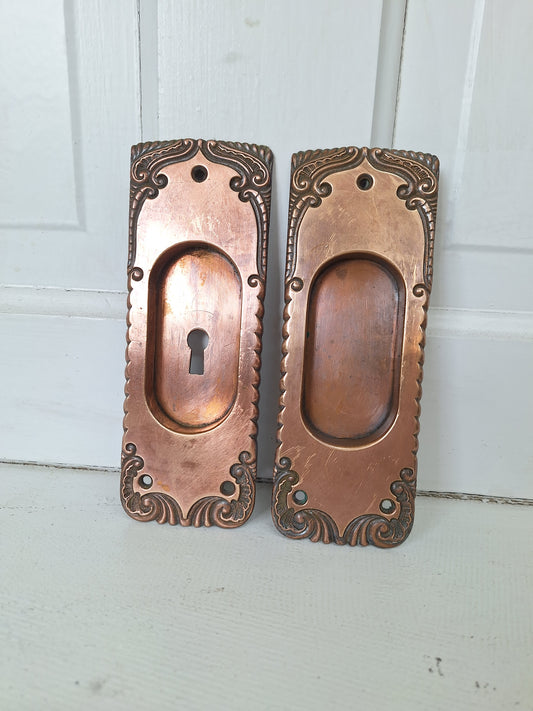 Ornate Bronze Pair of Pocket Door Pulls, Pocket Door Handles, Pocket Door Hardware Recessed Handle Pulls 071104