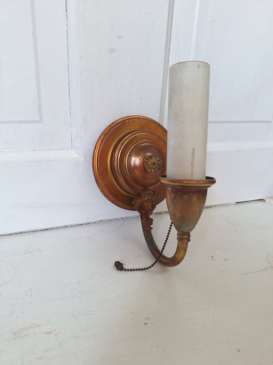 Vintage Brass Sconce with Face, Antique Wall Sconce Light with Candle Socket, Vintage Brass Candle Sconce