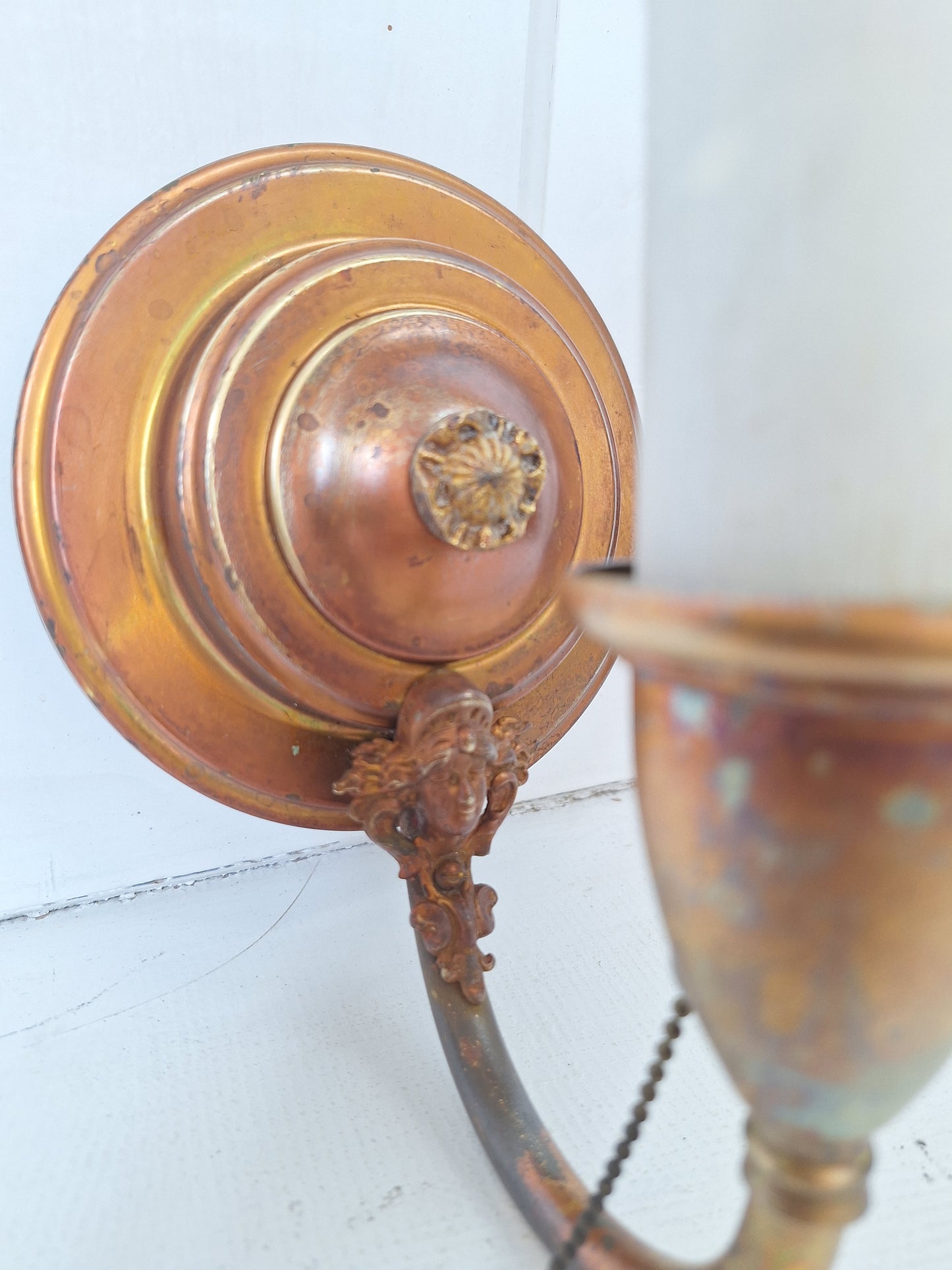 Vintage Brass Sconce with Face, Antique Wall Sconce Light with Candle Socket, Vintage Brass Candle Sconce