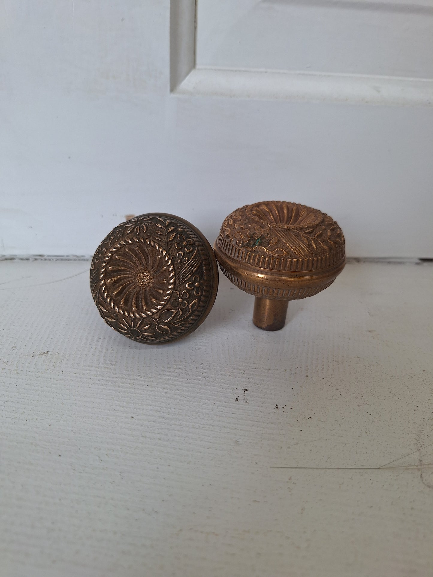 Two Eastlake or Vernacular Design Door Knobs, Antique Solid or Cast Bronze Doorknobs, Victorian Hardware Victorian 071302