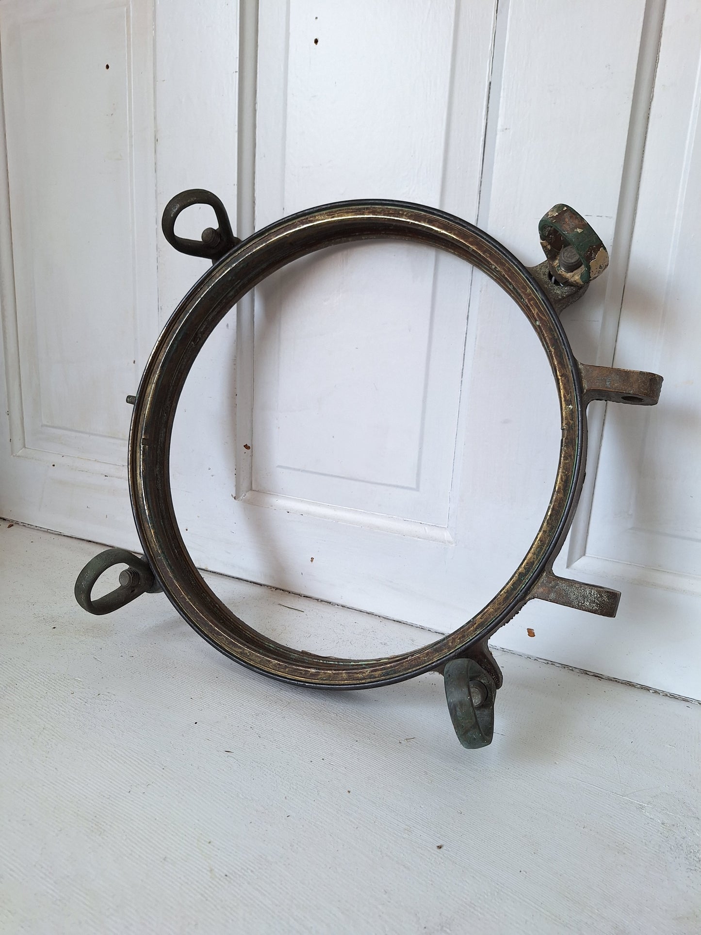 15" Vintage Bronze Porthole Frame, Antique Ship Porthole Opening, Architecture Salvage, Vintage Nautical 071310