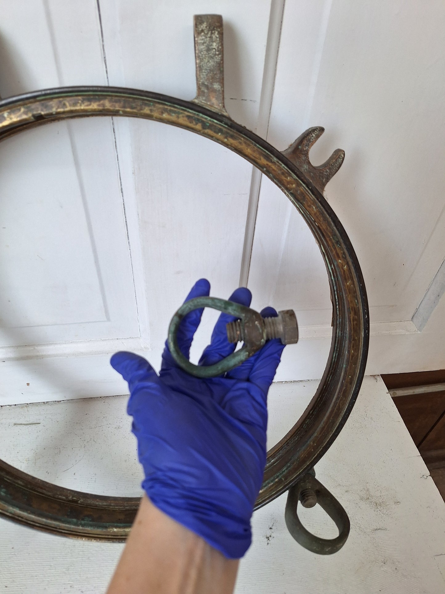 15" Vintage Bronze Porthole Frame, Antique Ship Porthole Opening, Architecture Salvage, Vintage Nautical 071310