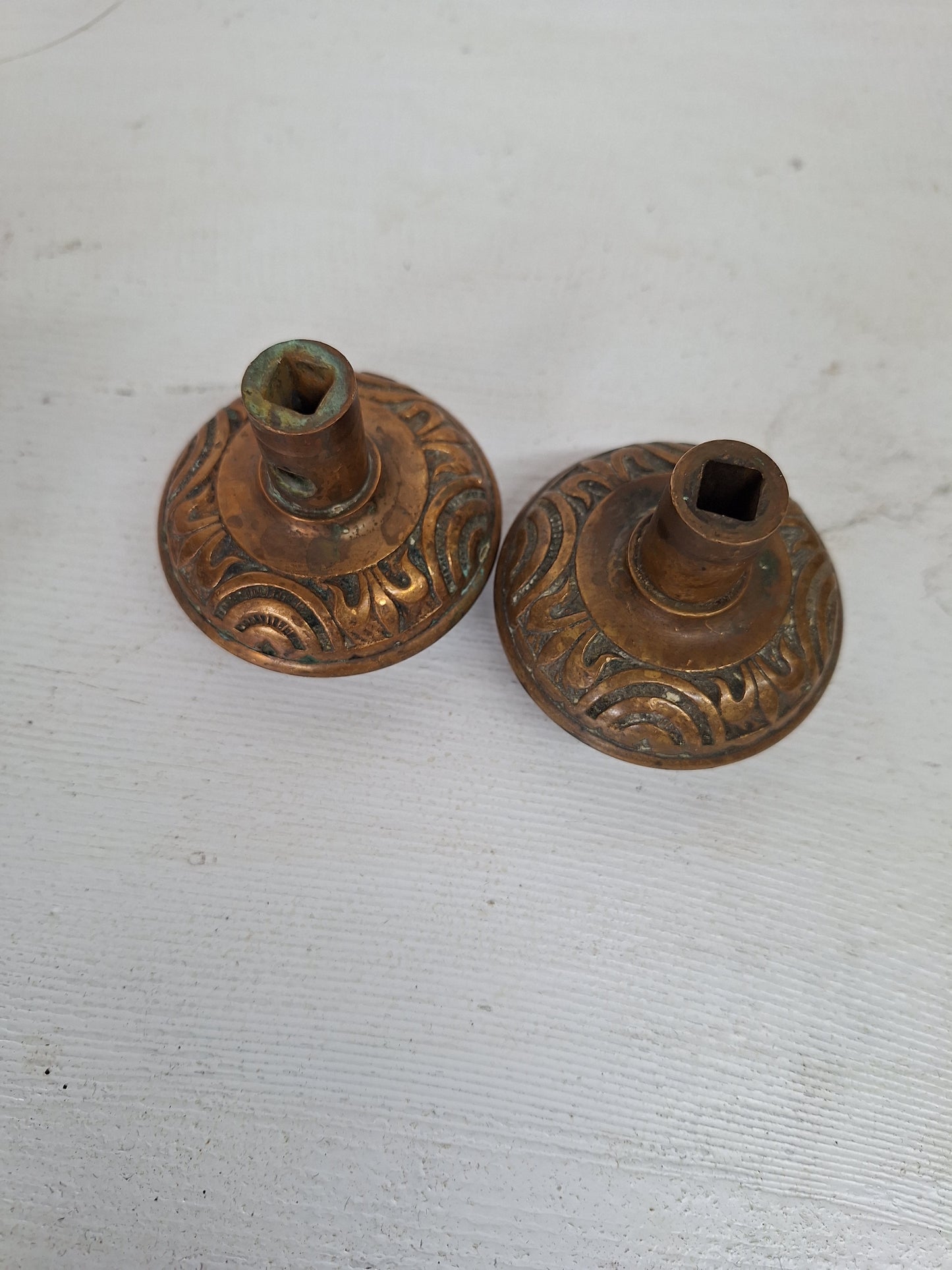 Two Victorian Era Bronze Knobs, Antique 1900s Eastlake Flower Design Fancy Doorknobs 071602