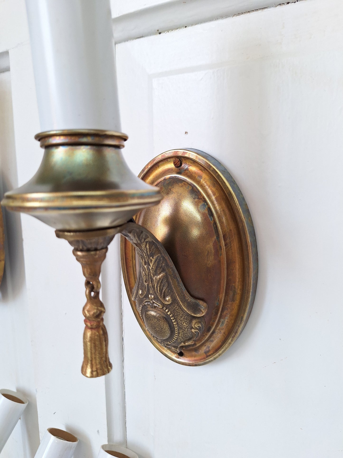 Set of 5 Vintage Brass Sconces, Five Matching Antique Wall Sconce Lights with Candle Sockets, Pair of Vintage Brass Candle Sconces 071801