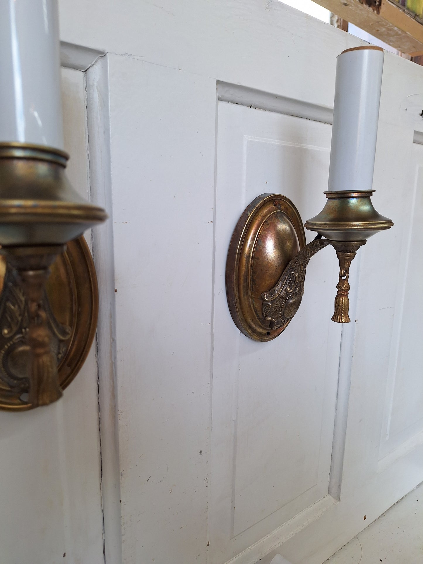 Set of 5 Vintage Brass Sconces, Five Matching Antique Wall Sconce Lights with Candle Sockets, Pair of Vintage Brass Candle Sconces 071801