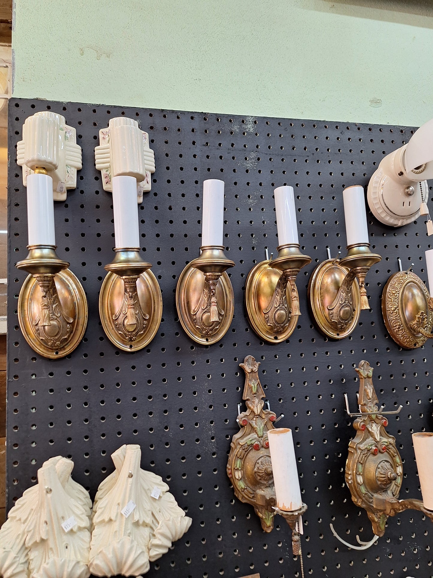 Set of 5 Vintage Brass Sconces, Five Matching Antique Wall Sconce Lights with Candle Sockets, Pair of Vintage Brass Candle Sconces 071801