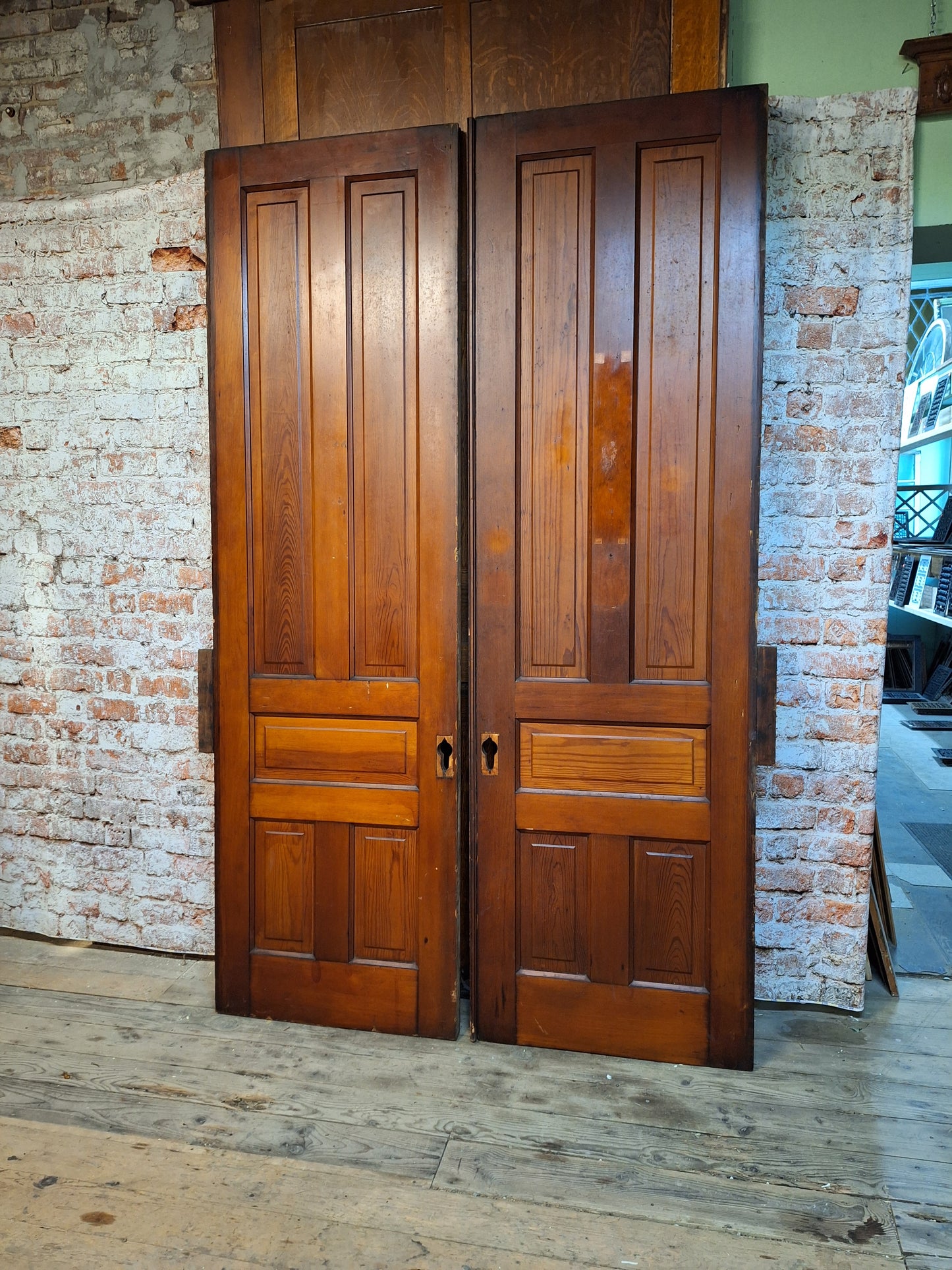 60" Wide by 101" tall Antique Pair of Pocket Doors, Victorian Solid Wood Recessed Doors