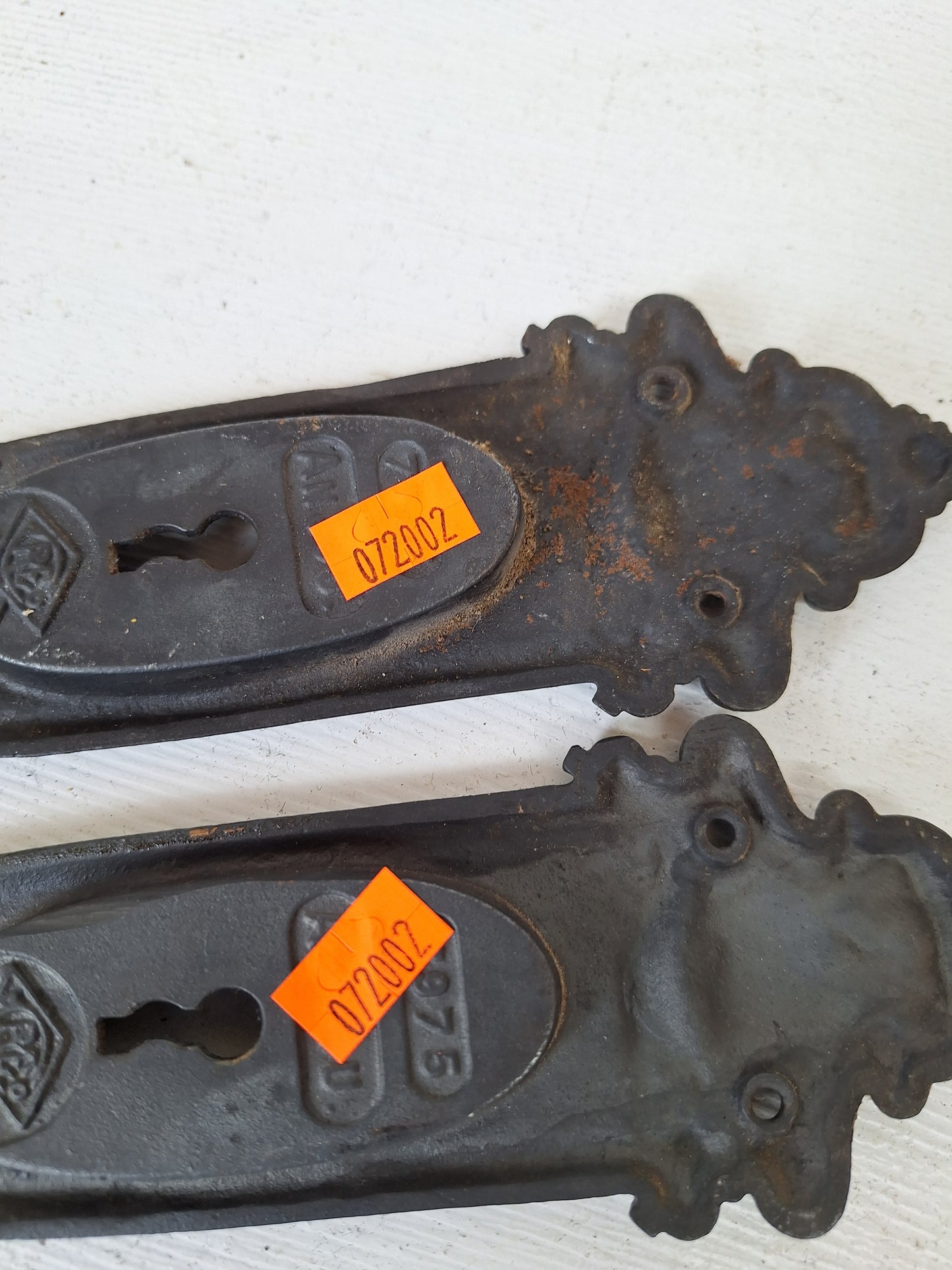 Pair of Cast Iron Antique Pocket Door Pulls, Vintage Wood Recessed Rolling Door Handles 072002