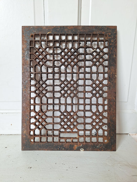 12x16 Large Lattice Vent Cover, Vintage Cast Iron Register Cover, Architecture Salvage Floor Grate 081703