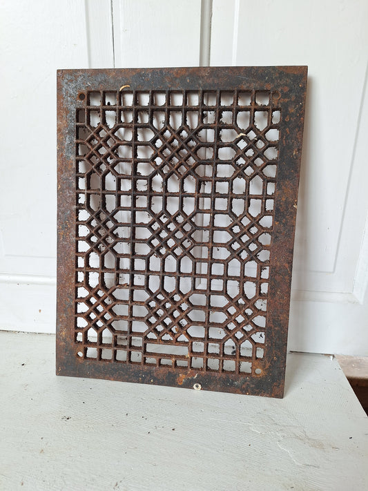 12x16 Large Lattice Vent Cover, Vintage Cast Iron Register Cover, Architecture Salvage Floor Grate 081703