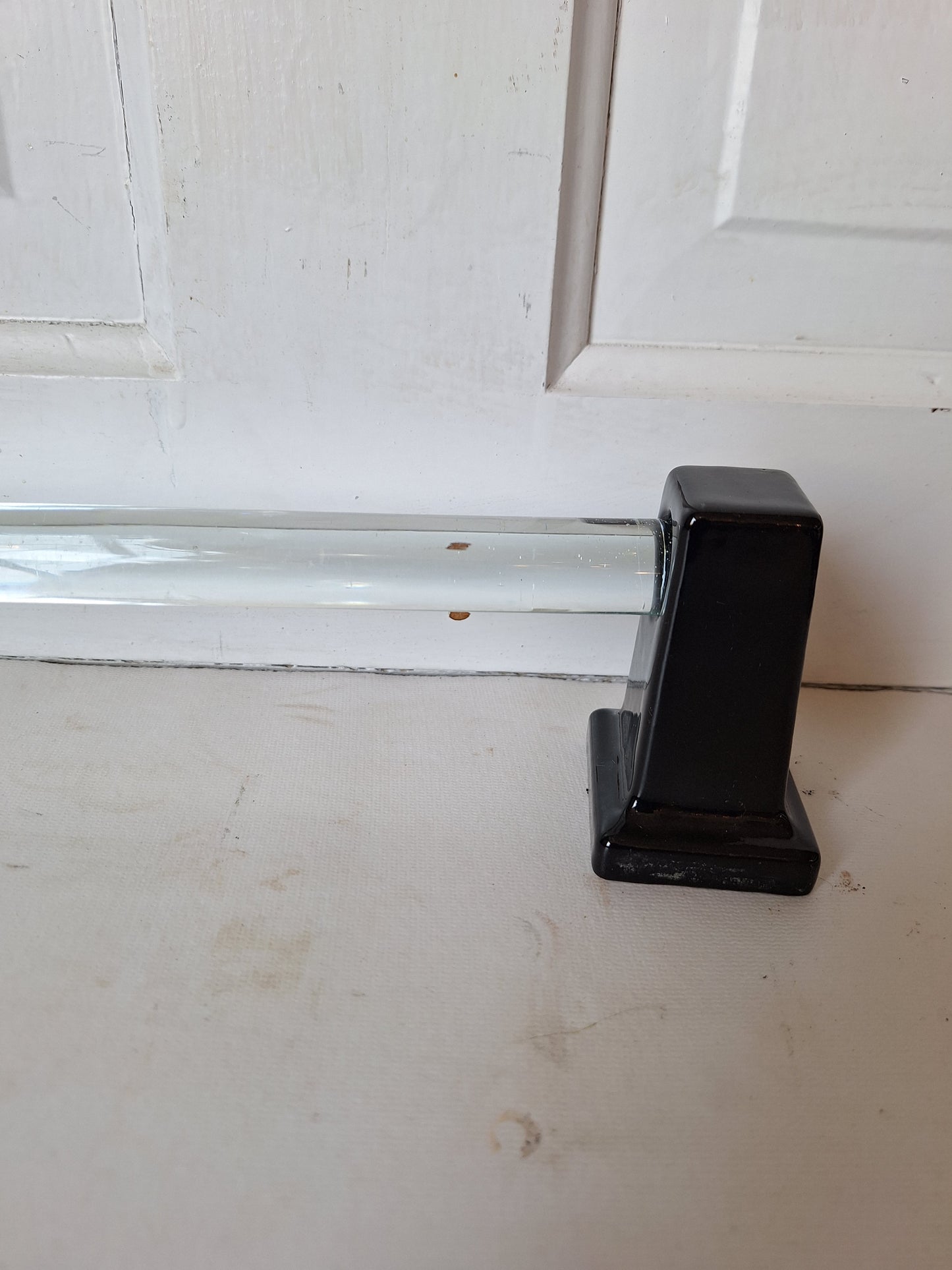 32" Vintage Glass And Black Brackets Towel Bar, Vintage Bathroom, Old Towel Bar Rack, Clear and Black Retro Bathroom #082106