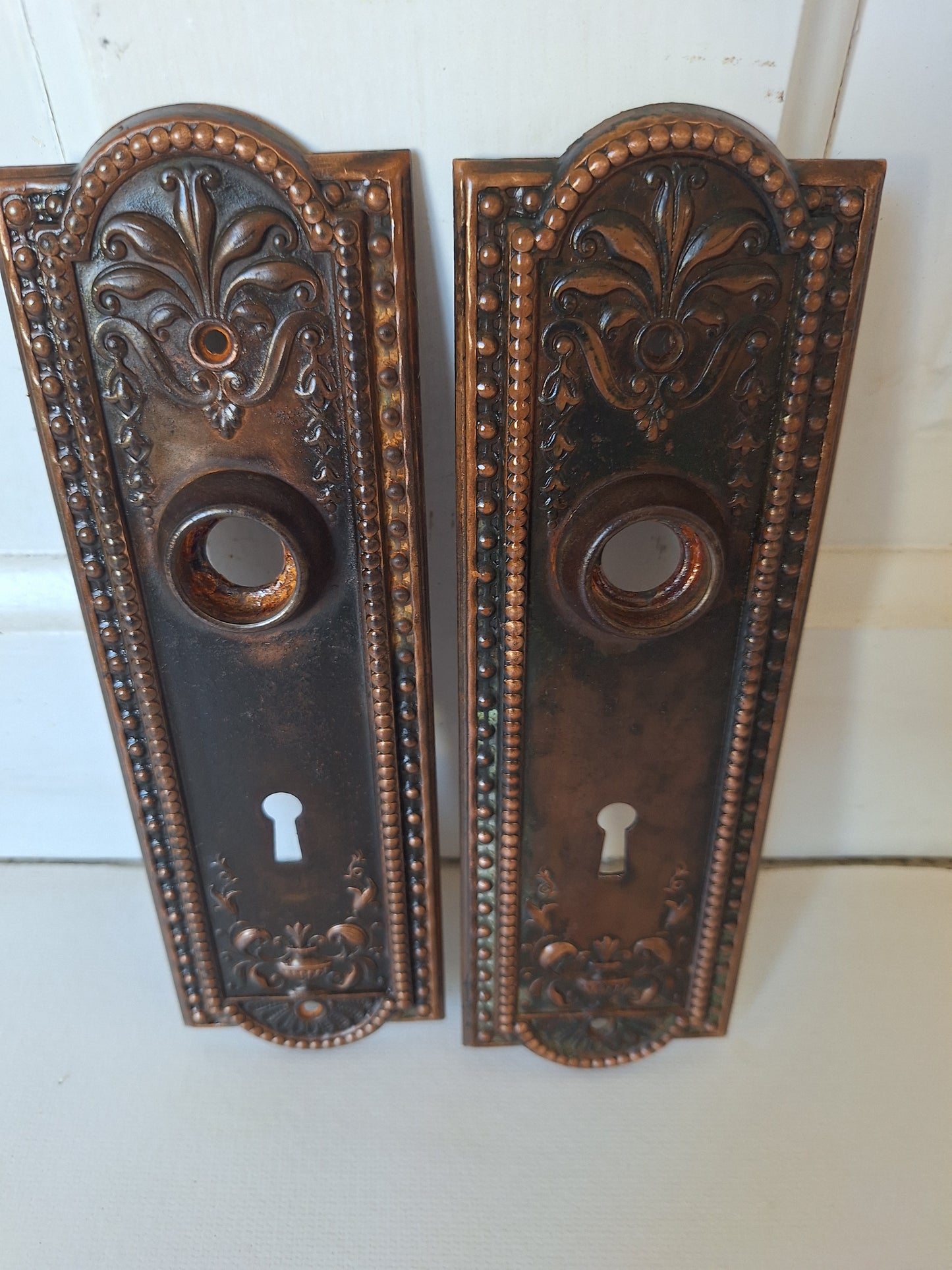 Pair of Antique Backplates, Fancy Door Plates, Door Knob Plates, Antique Escutcheons, Ornate Back Plates, Bronze Backplates 082701