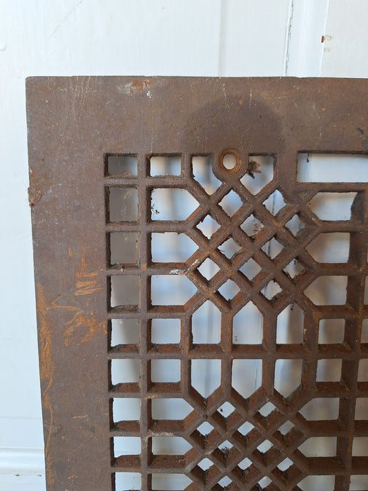 14 x 12 Antique Iron Lattice Pattern Vent Cover, Cast Iron Floor Vent, Ornate Iron Grate Heat Vent Cover Antique Floor Grate #082701