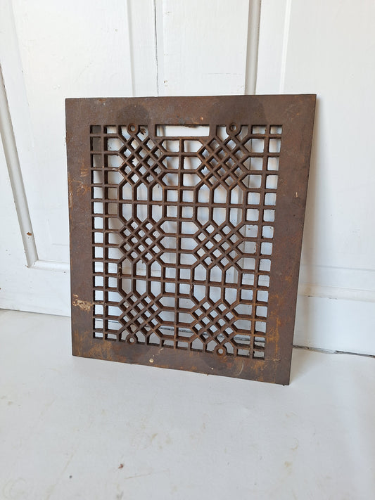 14 x 12 Antique Iron Lattice Pattern Vent Cover, Cast Iron Floor Vent, Ornate Iron Grate Heat Vent Cover Antique Floor Grate #082701