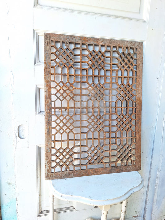 23 x 31 Antique Vent Cover, Cold Air Cast Iron Return Floor Vent, Large Grate Ornate Iron Floor Grate #082705