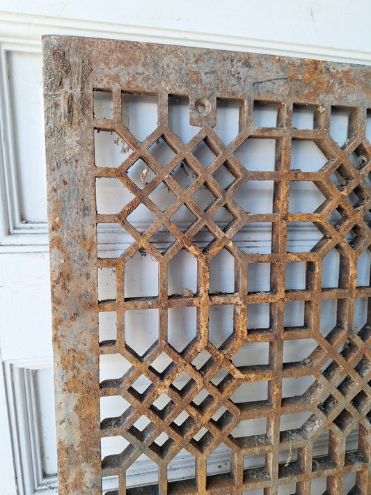 23 x 31 Antique Vent Cover, Cold Air Cast Iron Return Floor Vent, Large Grate Ornate Iron Floor Grate #082705