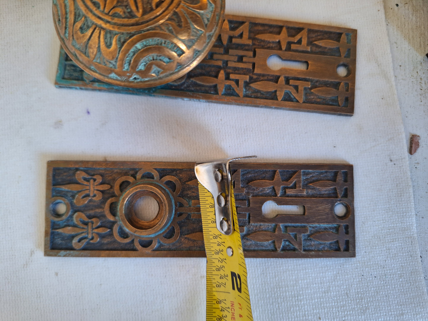 Eastlake Bronze Hardware Set, Bronze Doorknobs and Backplates with Eastlake Design, Full Set Victorian Hardware Architecture Salvage 090505