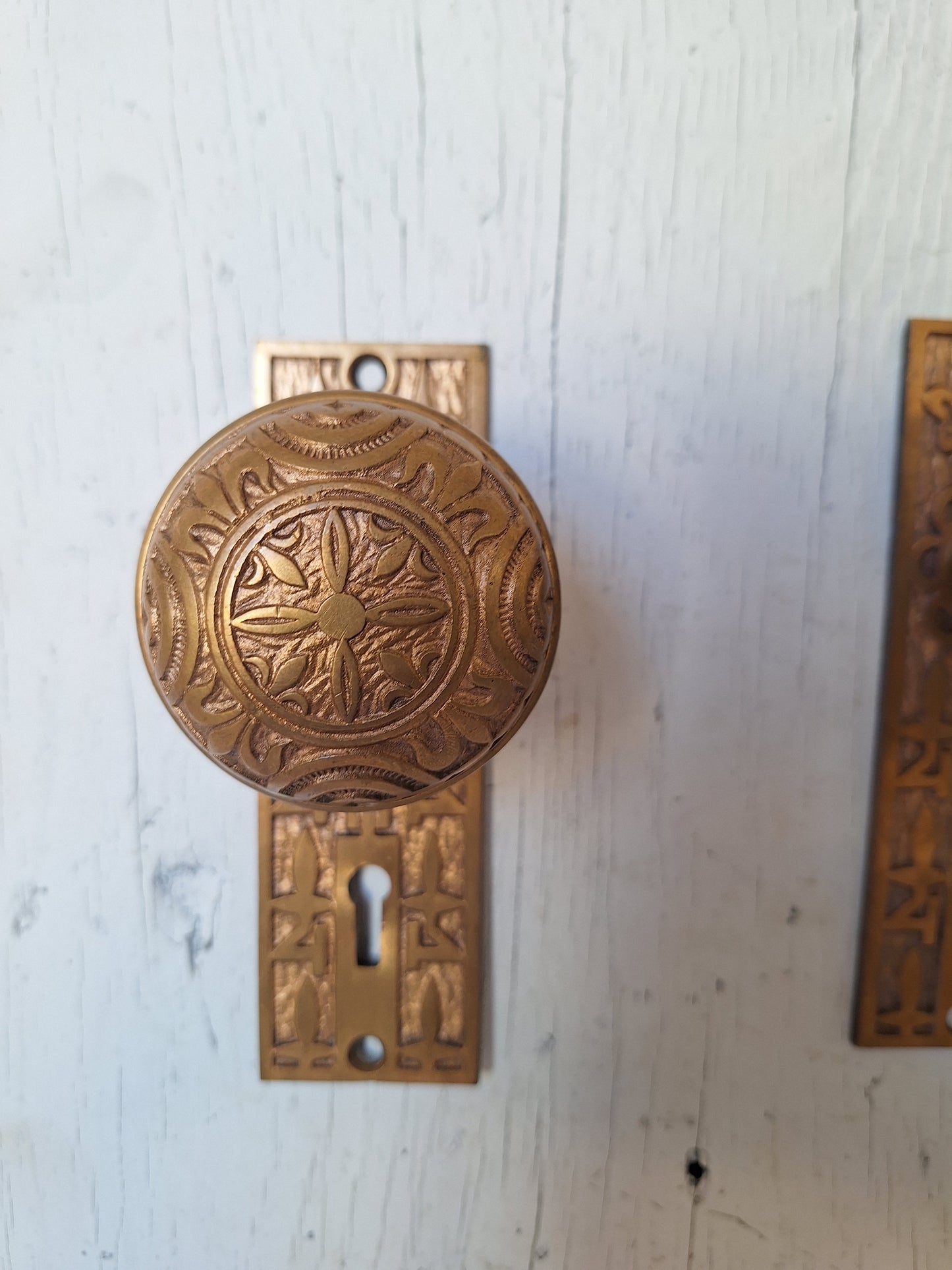 Eastlake Bronze Hardware Set, Bronze Doorknobs and Backplates with Eastlake Design, Full Set Victorian Hardware Architecture Salvage 090505