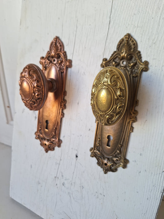 Solid Bronze Door Hardware Yale and Towne Antique Door Hardware, Antique Bronze Doorknobs and Backplates, Victorian Era 090507