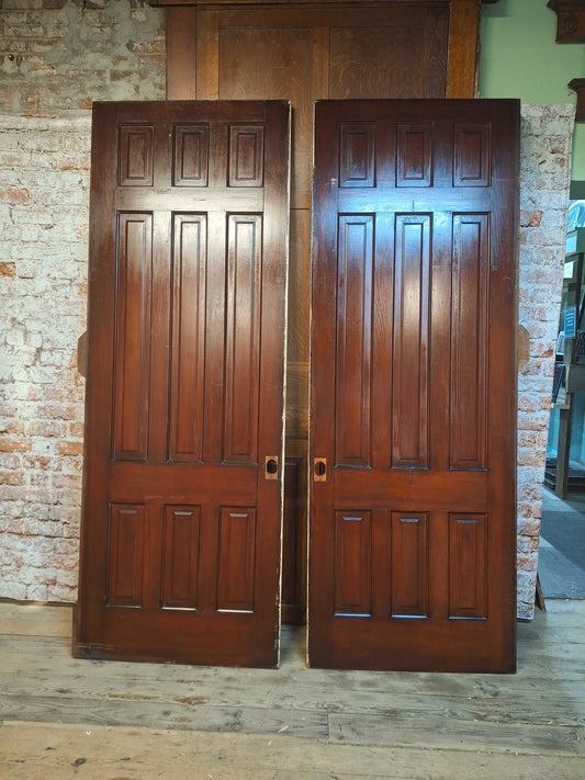 73" Wide by 101" Tall Antique Pair of Pocket Doors, Victorian Solid Wood Recessed Doors 100501