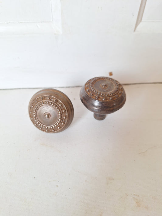 Pair of Beaded Design Wrought Steel Doorknobs, Embossed Door Knobs, Antique DoorKnobs 091001