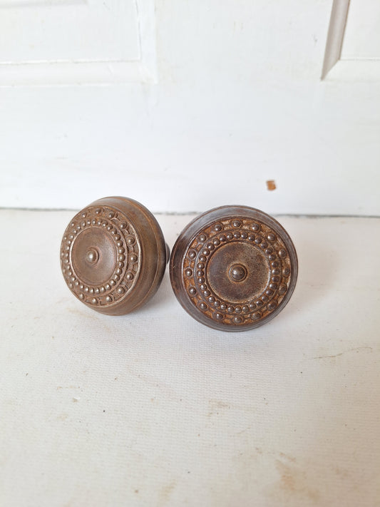 Pair of Beaded Design Wrought Steel Doorknobs, Embossed Door Knobs, Antique DoorKnobs 091001