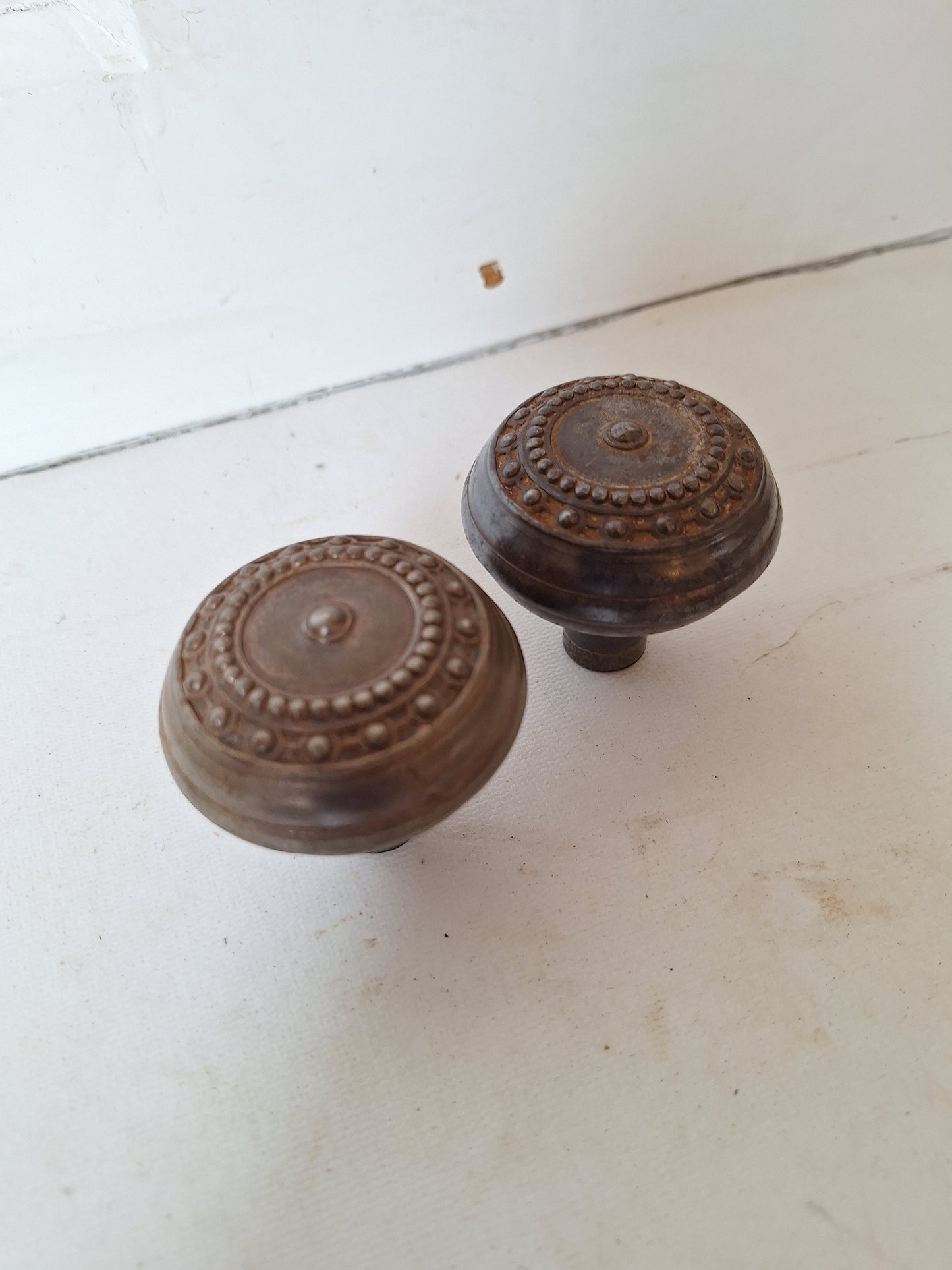 Pair of Beaded Design Wrought Steel Doorknobs, Embossed Door Knobs, Antique DoorKnobs 091001