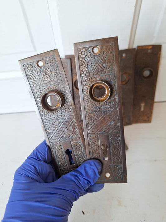 One Eastlake Door Plate, Brass Plated, Architectural Salvage, Ceylon Back Plate, Antique Escutcheon, Ornate Brass Door Hardware 091003