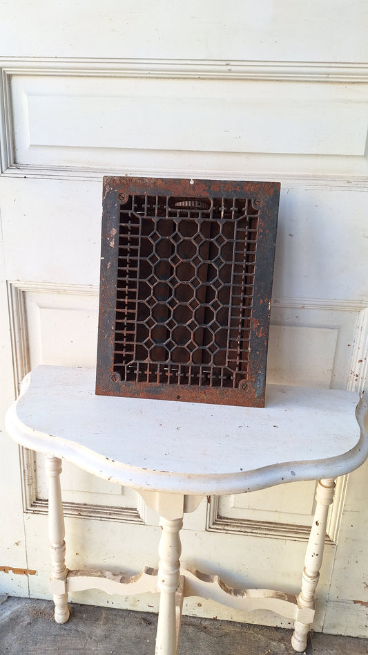 10 x 14 Antique Cast Iron Fancy Vent Cover with Working Louvers, Floor Register Cover #093005