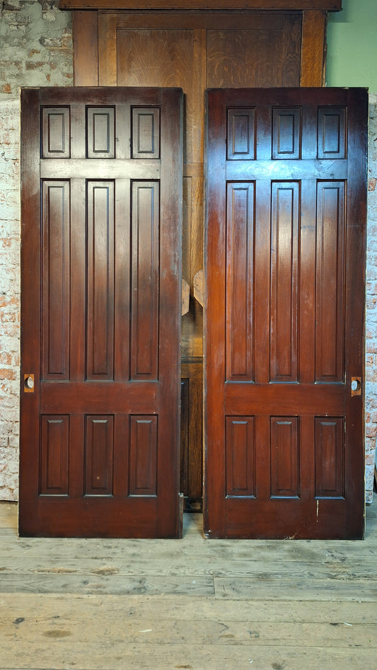 73" Wide by 101" Tall Antique Pair of Pocket Doors, Victorian Solid Wood Recessed Doors 100501