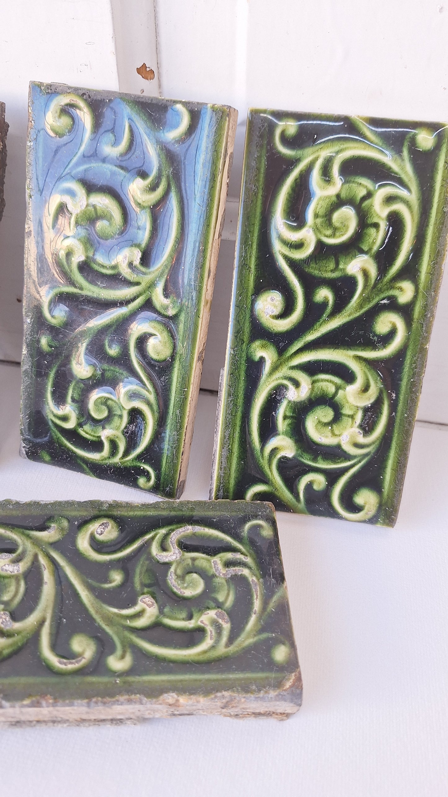 6 Dark Green Victorian Tile Set, Fireplace Tile, Floral Hearth Tile, Antique Floor Tile, Antique Accent Salvaged Trent Tile 100503