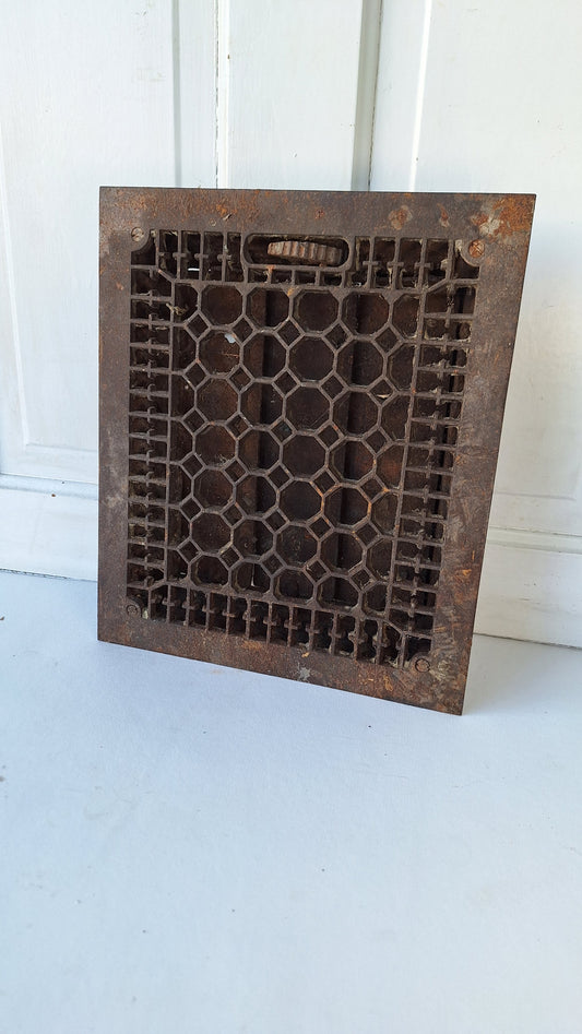 12 x 14 Antique Cast Iron Working Vent Cover, Floor Register Cover with Dampers 100507