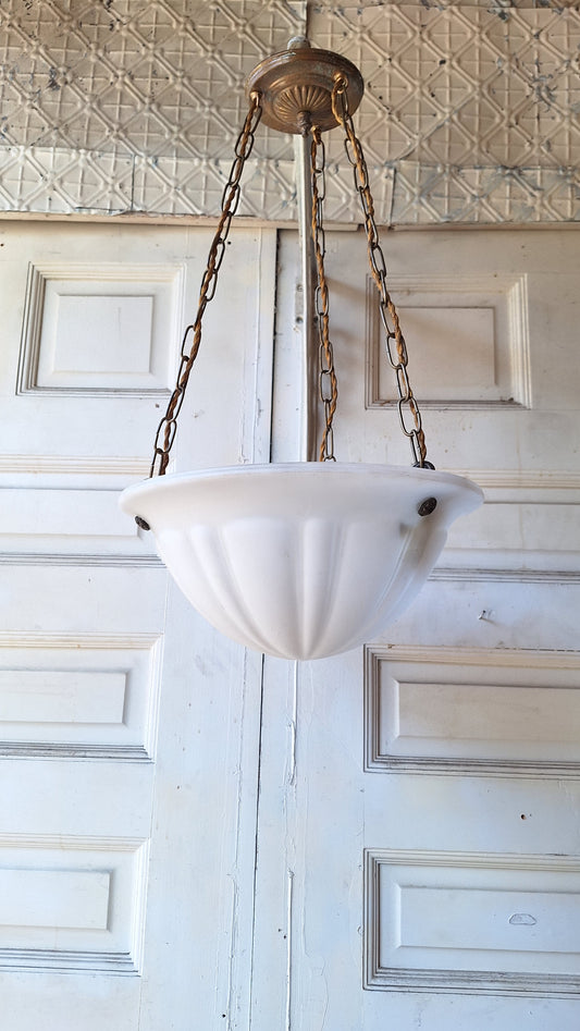 Victorian Light, Glass Chandelier, Inverse Dome, Bowl Chandelier, Antique Bowl Light, Antique Dome Light, Architecture Salvage Hanging Chain