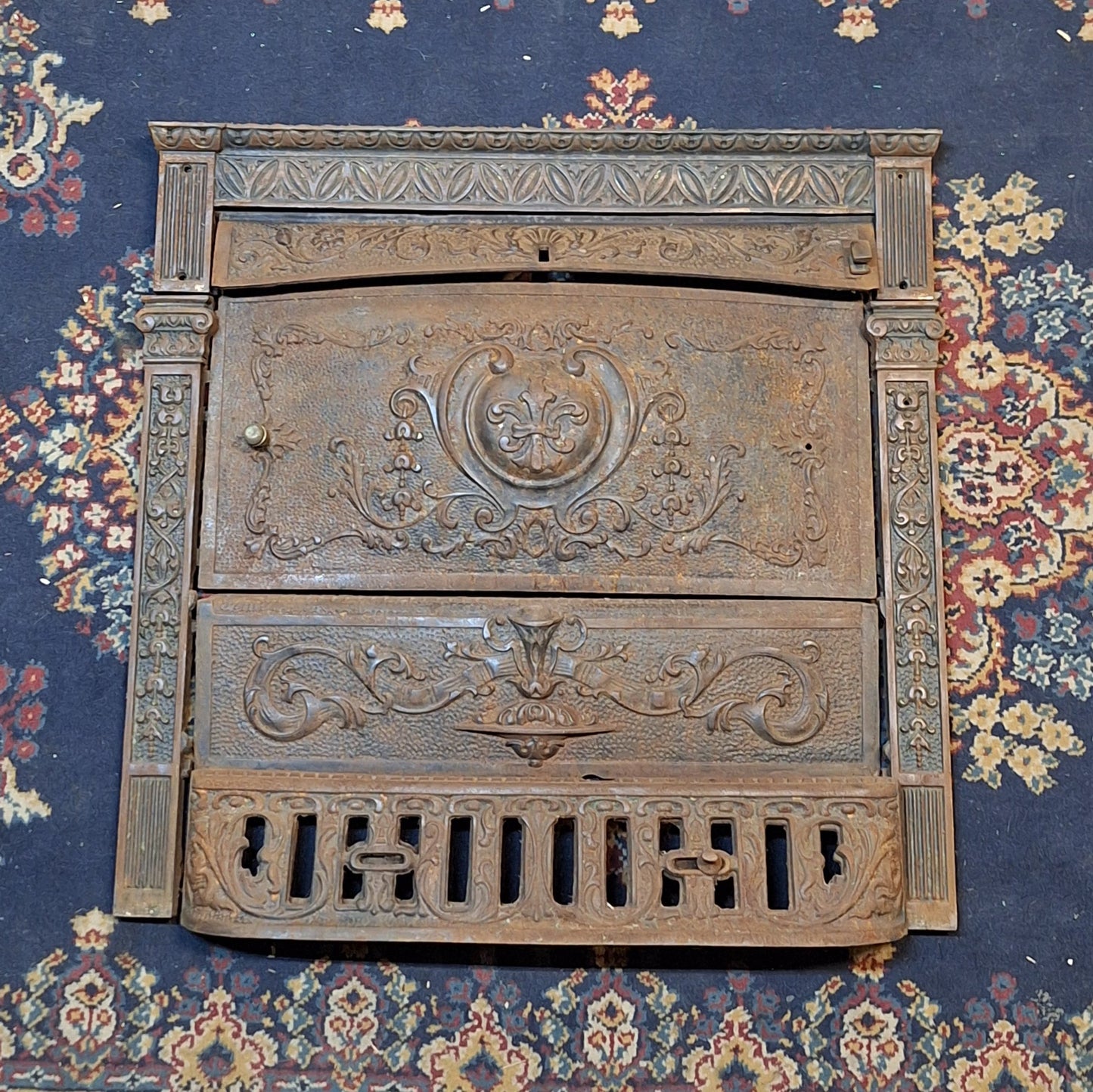 Ornate Cast Iron Victorian Fireplace FireBox Frame, Antique Fireplace Insert with Summer Cover