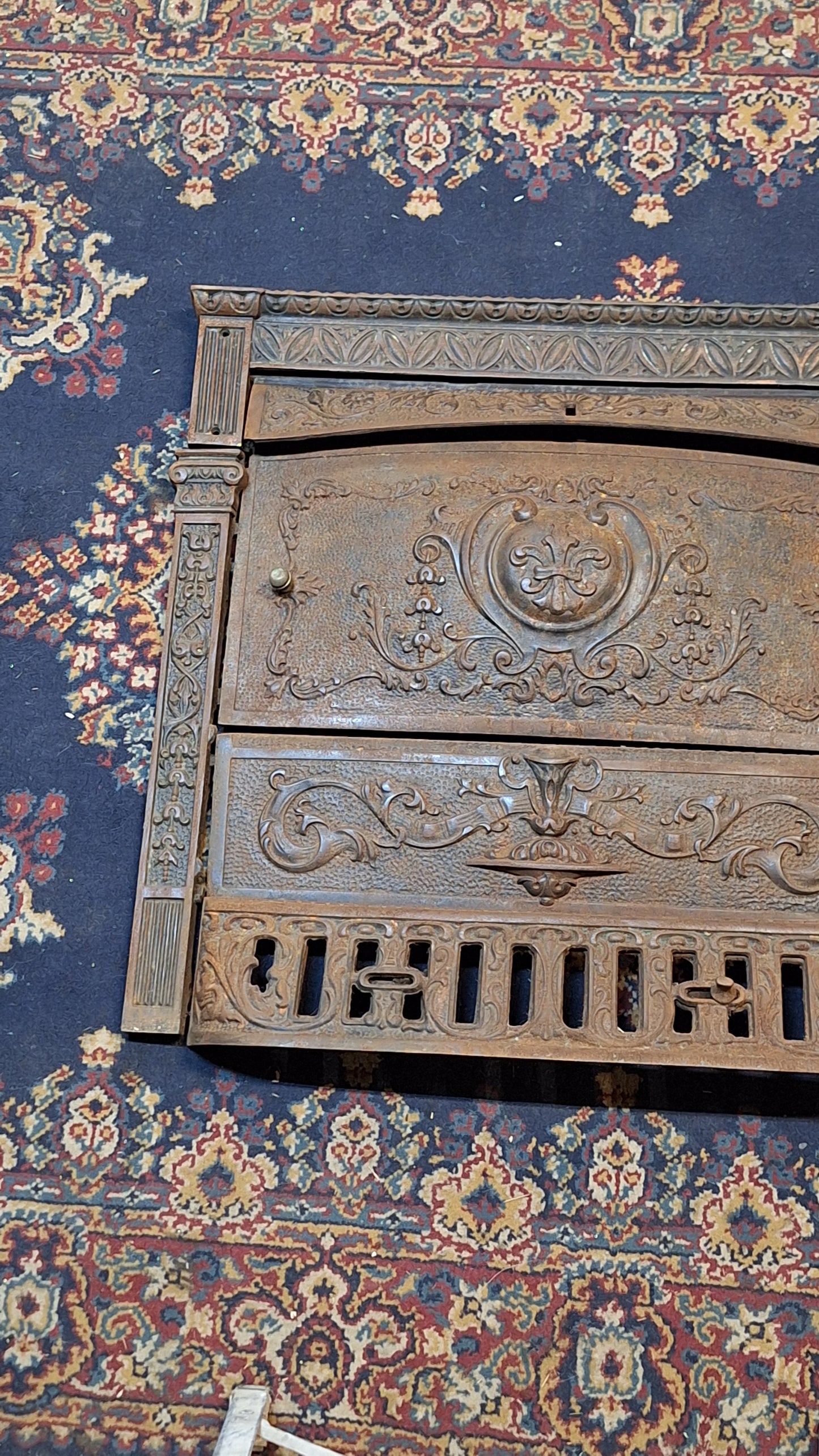 Ornate Cast Iron Victorian Fireplace FireBox Frame, Antique Fireplace Insert with Summer Cover