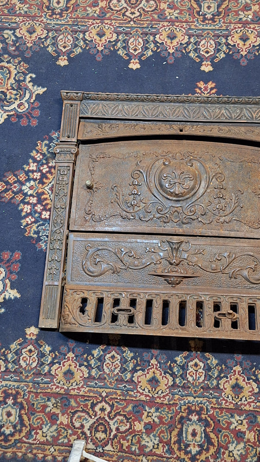 Ornate Cast Iron Victorian Fireplace FireBox Frame, Antique Fireplace Insert with Summer Cover