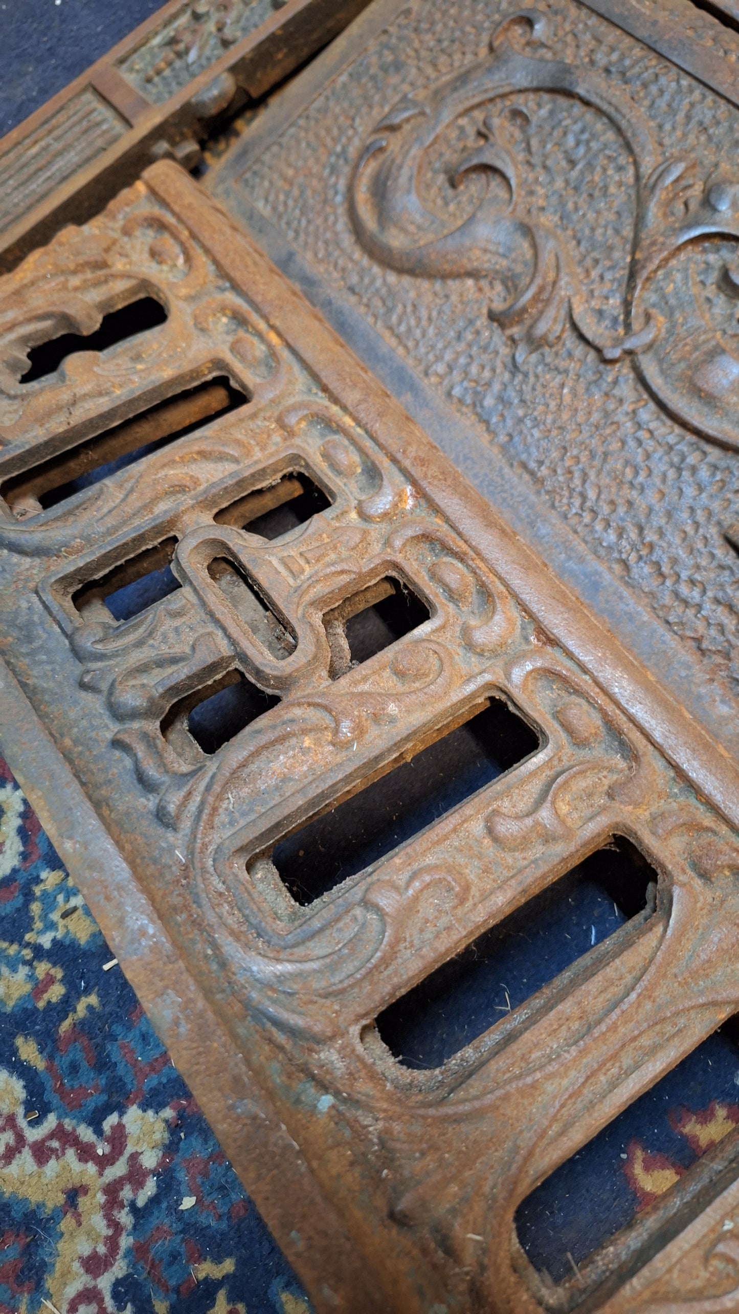 Ornate Cast Iron Victorian Fireplace FireBox Frame, Antique Fireplace Insert with Summer Cover