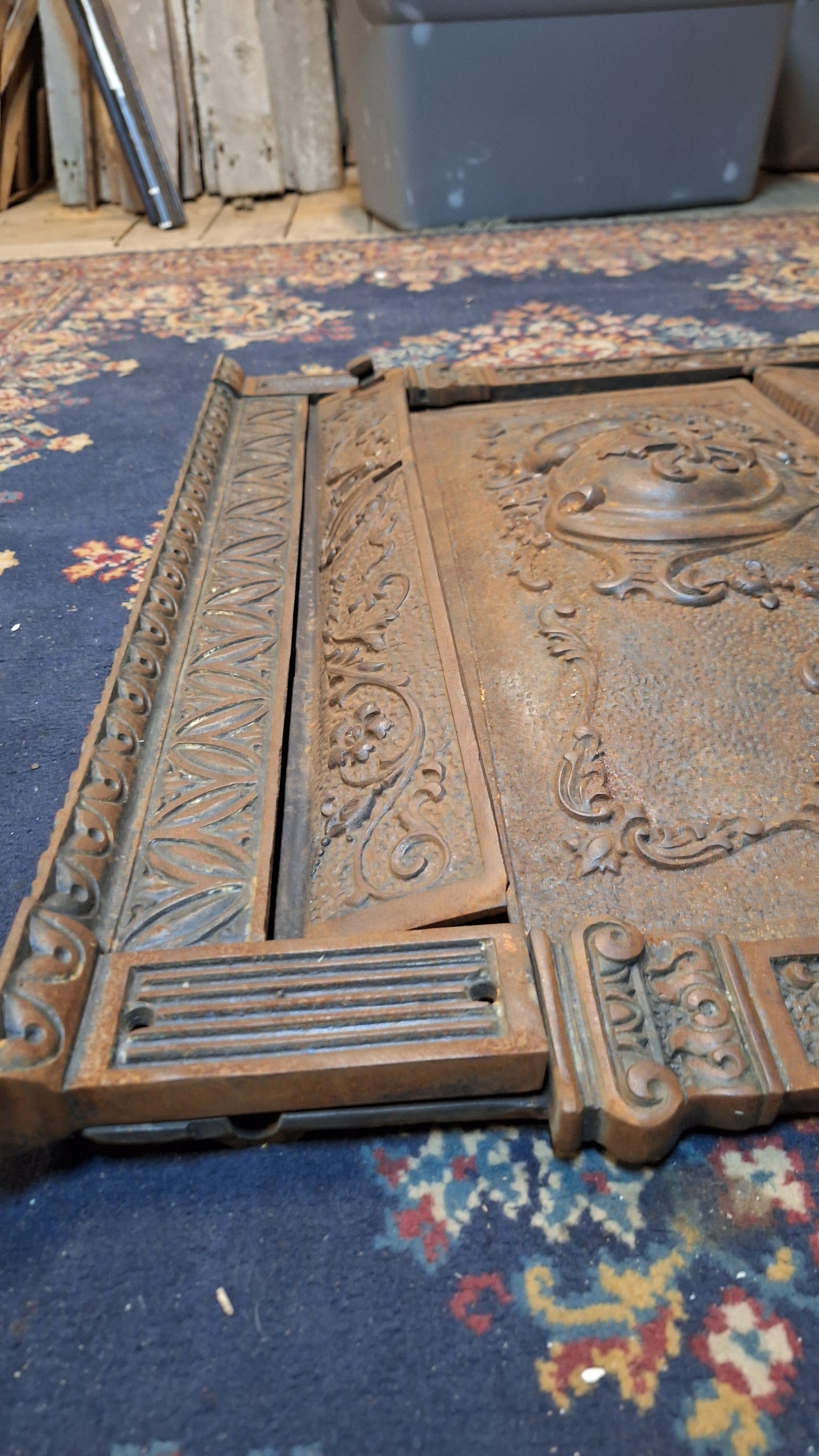 Ornate Cast Iron Victorian Fireplace FireBox Frame, Antique Fireplace Insert with Summer Cover