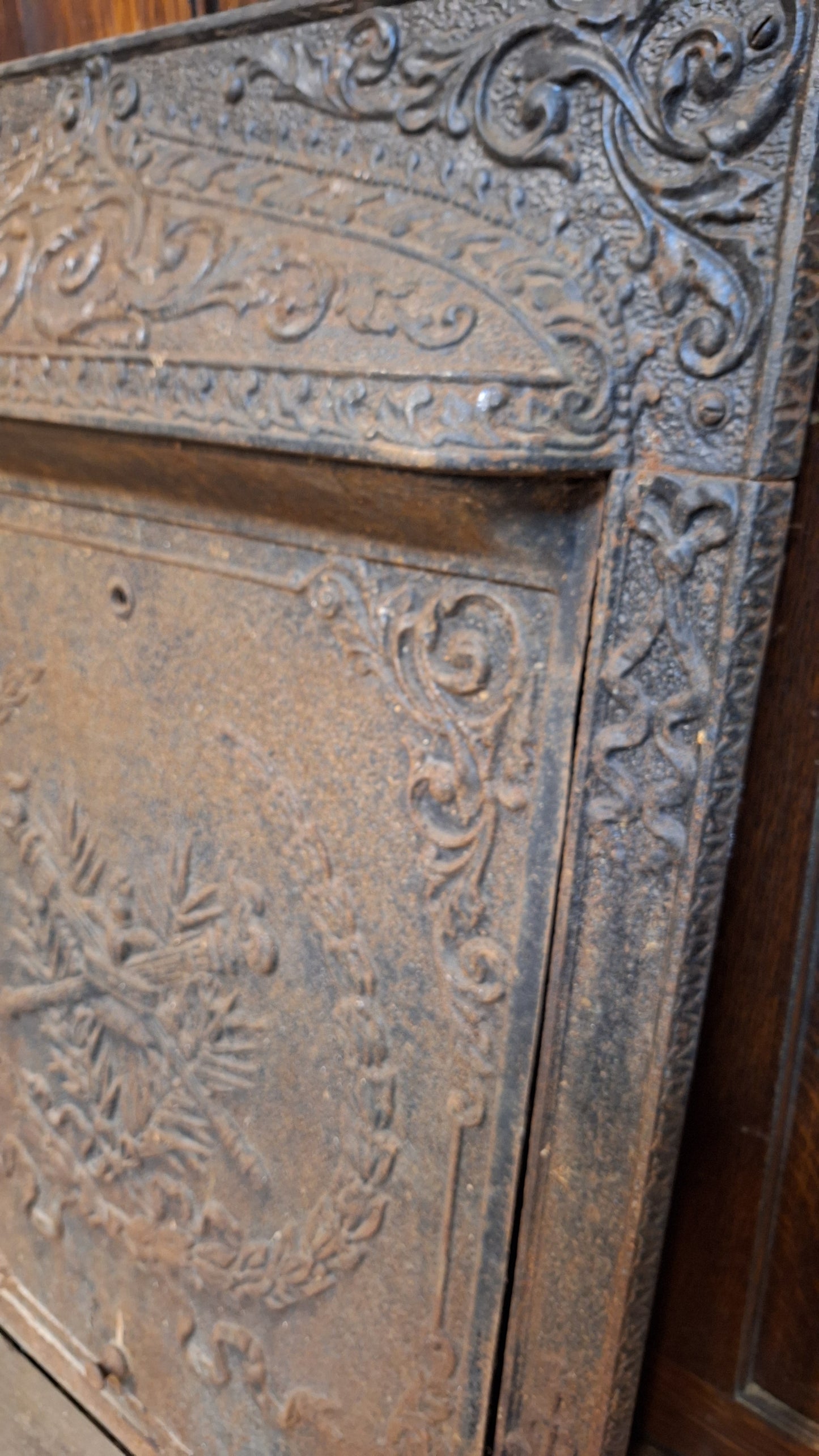 Ornate Cast Iron Victorian Fireplace FireBox Frame, Antique Fireplace Insert with Summer Cover