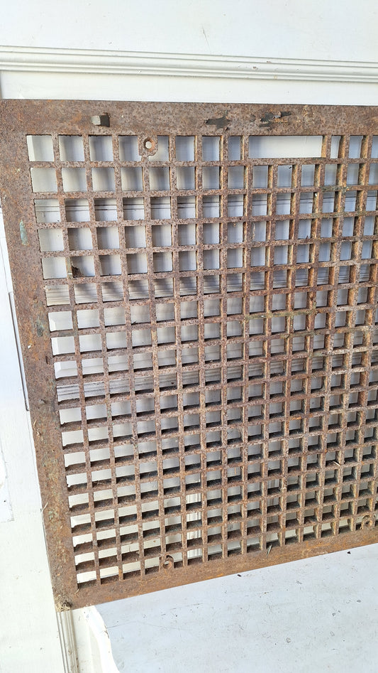 29 x 29 Antique Cast Iron Floor Grate, Vintage Metal Narrow Vent Cover