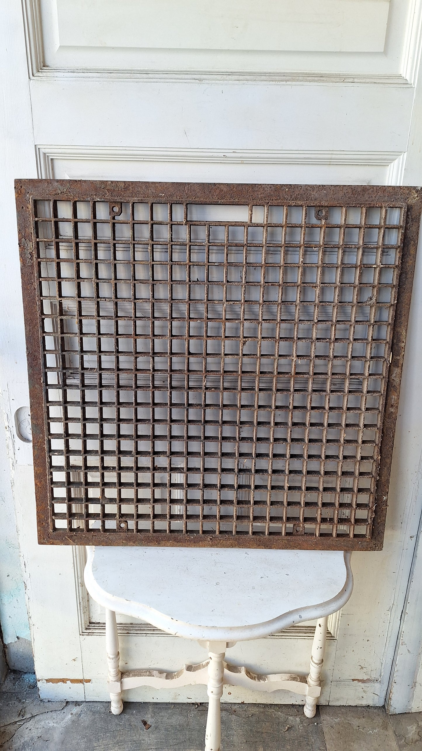 29 x 29 Antique Cast Iron Floor Grate, Vintage Metal Narrow Vent Cover